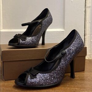 Glitter Peep toe heel, barely warn.